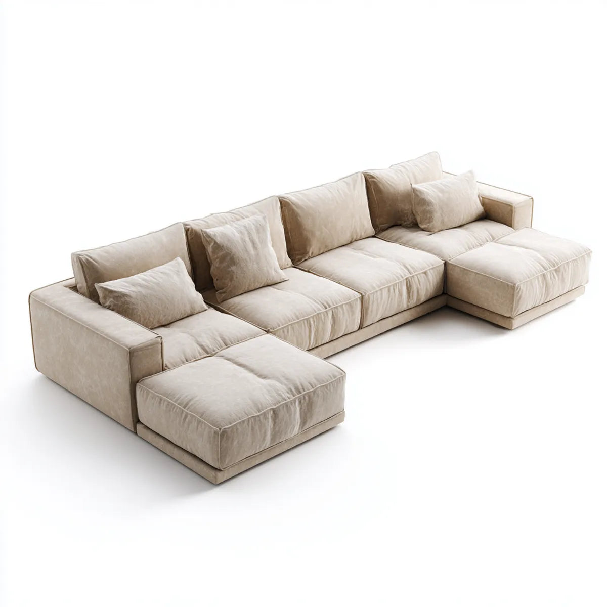 Sofa, Modułowa beżowa kanapa narożna 4 miejsca w aksamicie poliestrowym do 340 x 170 x 85 cm
