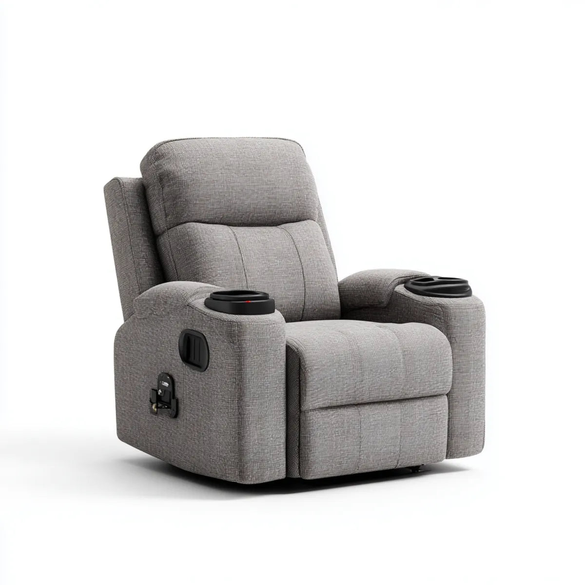 Fotel masujący, Elektryczny fotel relaksacyjny szary poliester z uchwytem na kubek 92 x 95 x 104 cm