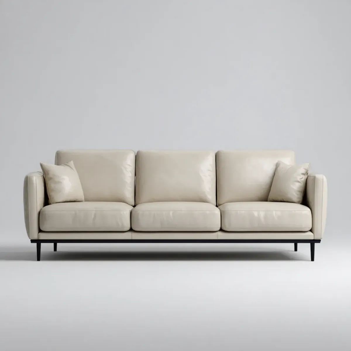 Sofa, 3 sofa z kości słoniowej w syntetycznym prostokątnym poliuretanowym poliuretanem 230 x 95 x 85 cm