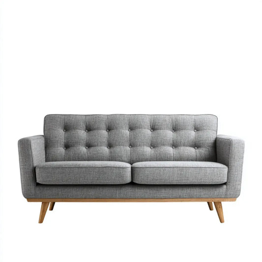 Sofa, 2-fotela szara 151 x 83 x 86 cm poliester z litymi nóżkami z drewna prostokątne
