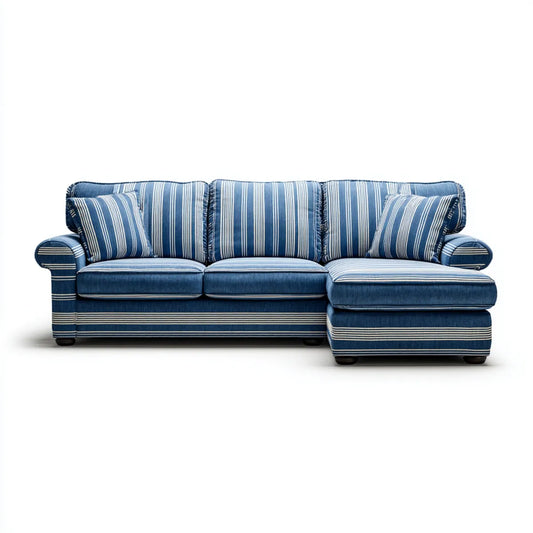 Sofa, Kanapa narożna 3 niebieskie i białe poliestrowe siedzenia 250 x 160 x 90 cm
