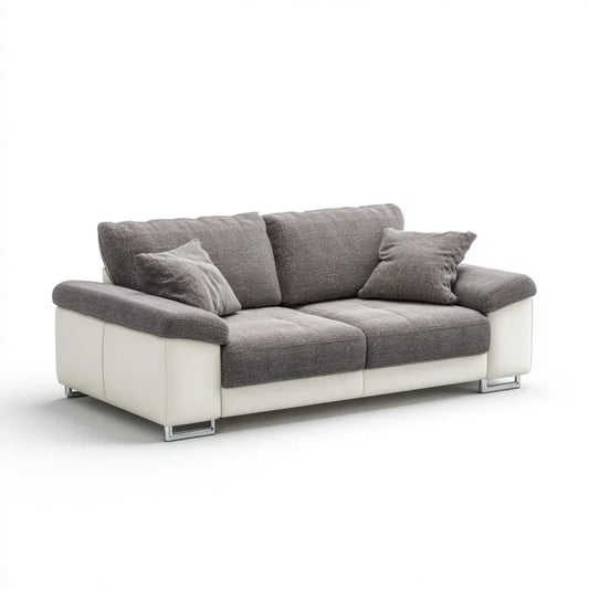 Sofa 2 miejsca szaro-białe poliestrowe i syntetyczne skóry PU 170 x 90 x 88 cm